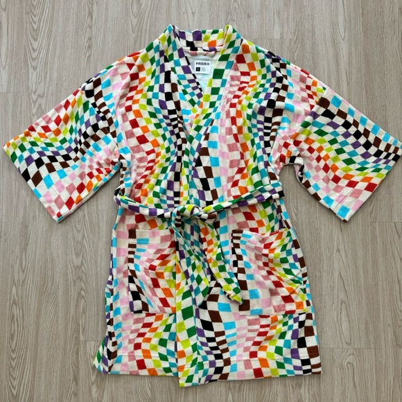 Rainbow checkered terry cloth robe cover up new - Picture 3 of 3